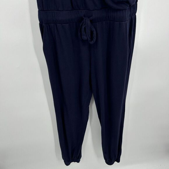 BOBI Navy Blue Supreme Jersey Tied Waist V-Neck Faux Wrap Jumpsuit Size Medium - Picture 6 of 9